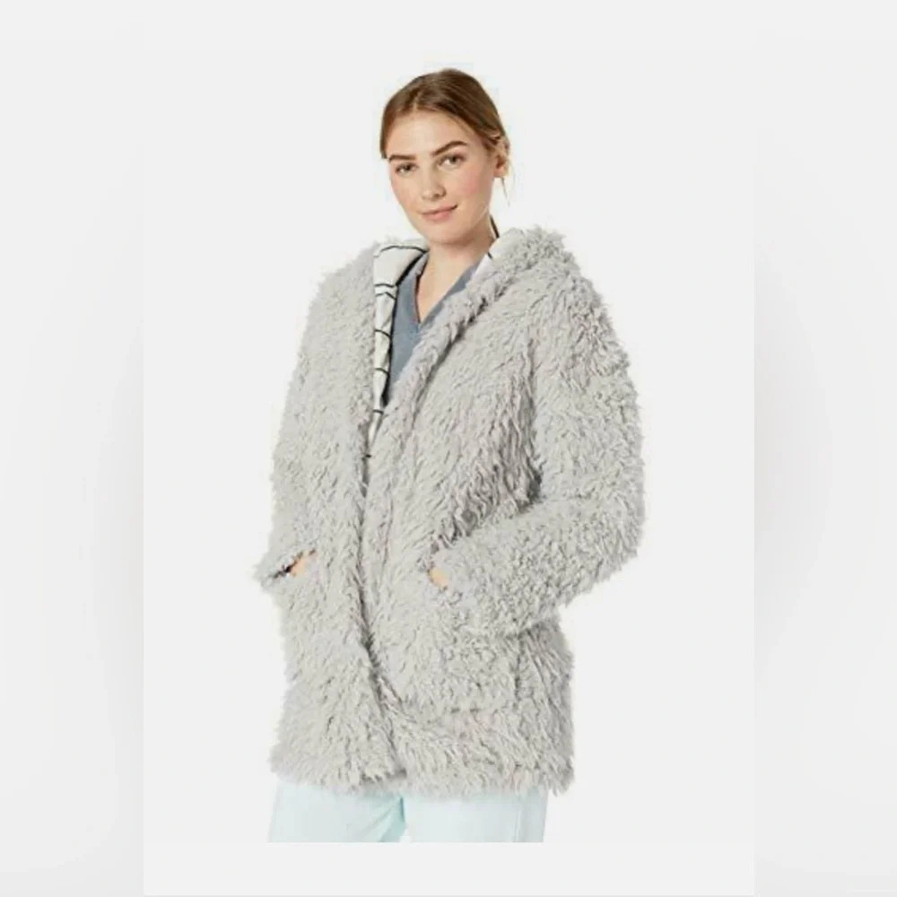 Splendid Women's Hooded Teddy Jacket Soft Bathrobe Warm Lounge Pajama Robe